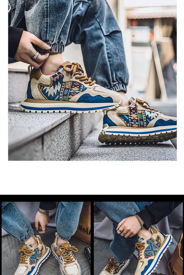 Giày thể thao nam sneaker phong cách bố già, đế dày tăng chiều cao, thân vải thoáng khí, buộc dây — KC002 màu be, KC002 màu đen, KC002 màu đỏ chi tiết 10
