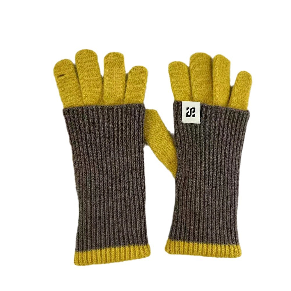 Moda de color dulce lana de punto largo guantes calientes gruesos guantes de moda de bicicleta al por mayor
