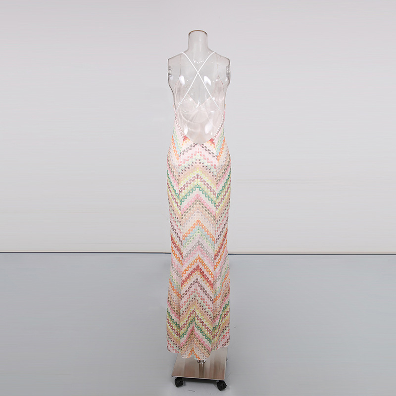 Bohemian Style Bodycon 2025 New Model V-neck Strapless Sleeveless Waist-cinching Slimming Printed Long Dress For Women_ecoleips.com