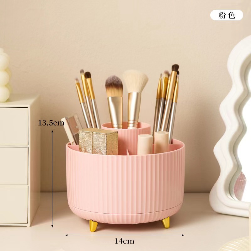 Caja de almacenamiento de cosméticos 360 grados giratoria doméstica dormitorio cubierta de tocador lápiz labial ceja pincel de maquillaje barril de almacenamiento