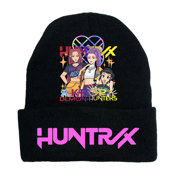Kpop Demon Hunter Girl Group Merchandise Knitted Hat Fashion Rolled Brim Wool Hat Printed Beanie Outdoor Cold Weather Hat for Adults