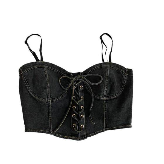 European and American Lace Drawstring Short Denim Sling Beautiful Back Inner Niche Wrap Chest Vest All-match Women's Strapless Vest with Chest Pad