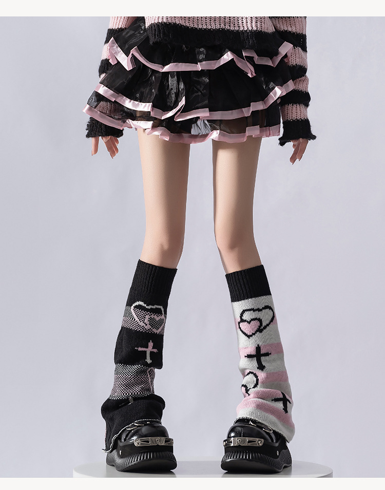 Scaldamuscoli "Scaldamuscoli Y2K con fiocco e cuore – Calzini in maglia reversibili per donna (stampa rosa/stella, taglia unica, stile Sweet Subculture)"_voghion.com