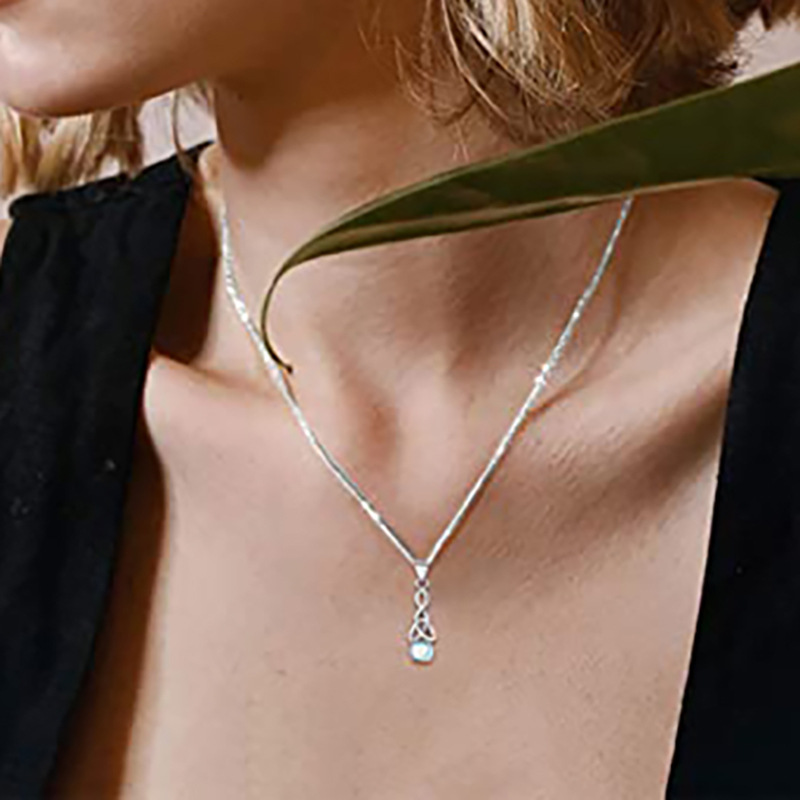 Moonlight Stone Necklace Set With Triangle Twisted Earrings_voghion.com