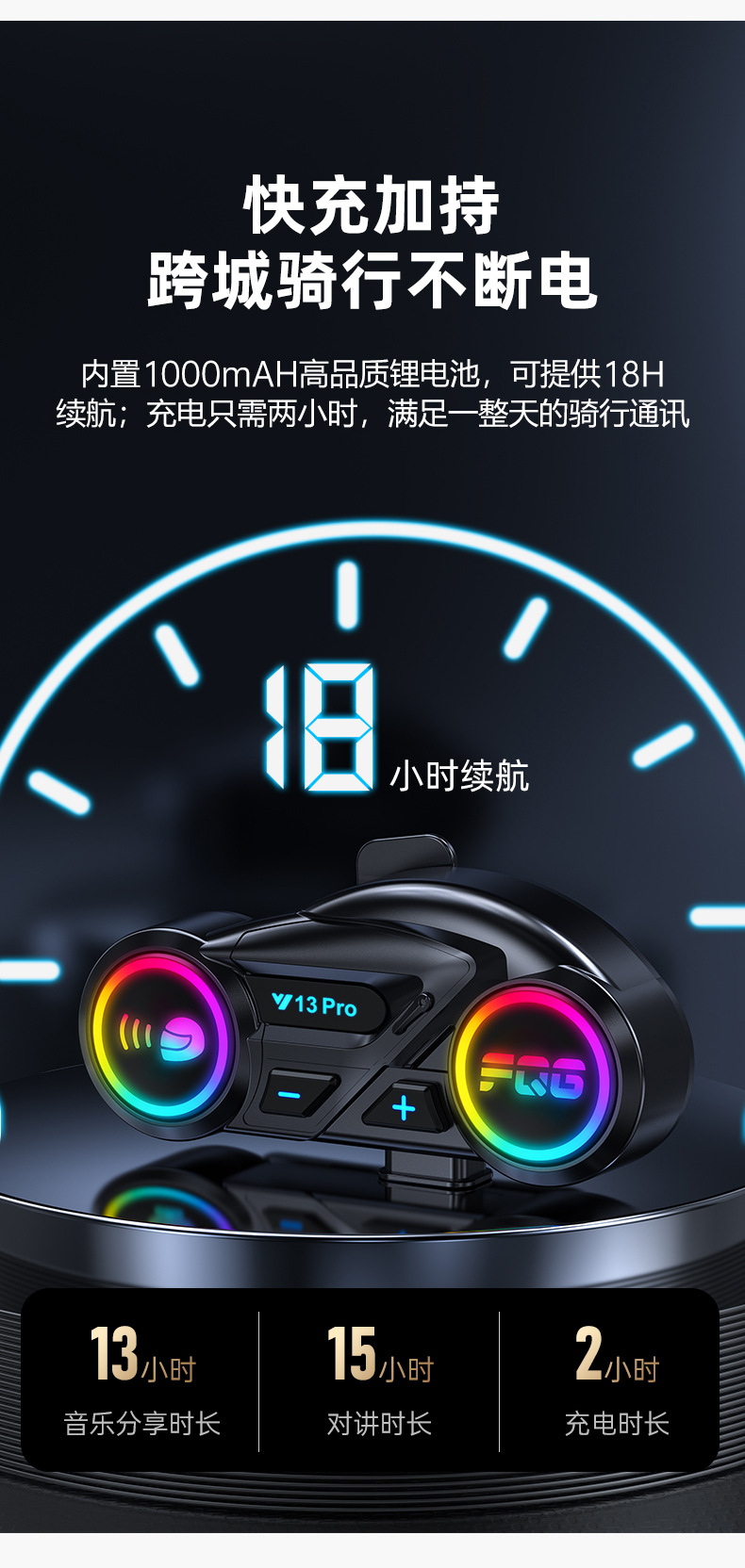 Y13Pro Intercom Helmet Bluetooth Headset Waterproof Noise Reduction Fm Radio Motorcycle Two-Person Intercom Headset Factory