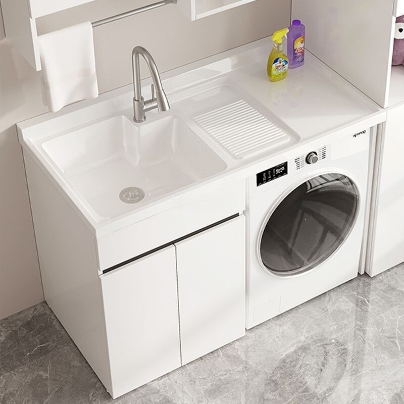 Minimalist balcony washing machine bathroom cabinet with integrated washbasin, laundry sink, and washboard Minimalist balcony washing machine bathroom cabinet with integrated washbasin, laundry sink, and washboard
