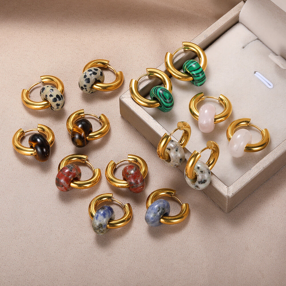 13g Weight PVD Coated Gold Plating Process 304 Stainless Steel Ear Needle Material 18K Real Gold Plated Plating Material Hoop Earrings Classification 1 Pair Quantity Date, Tea Party Occasion 304 Stainless Steel Material Geometric Pattern Women's Gender Classic Style Style Plating Craft 1 Pair Classic Style Geometric Plating Natural Stone Metal Hoop Earrings 3