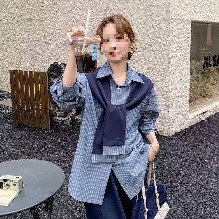 早春秋季盐系减龄穿搭一整套女士开叉半身裙披肩衬衫休闲两件套装|undefined