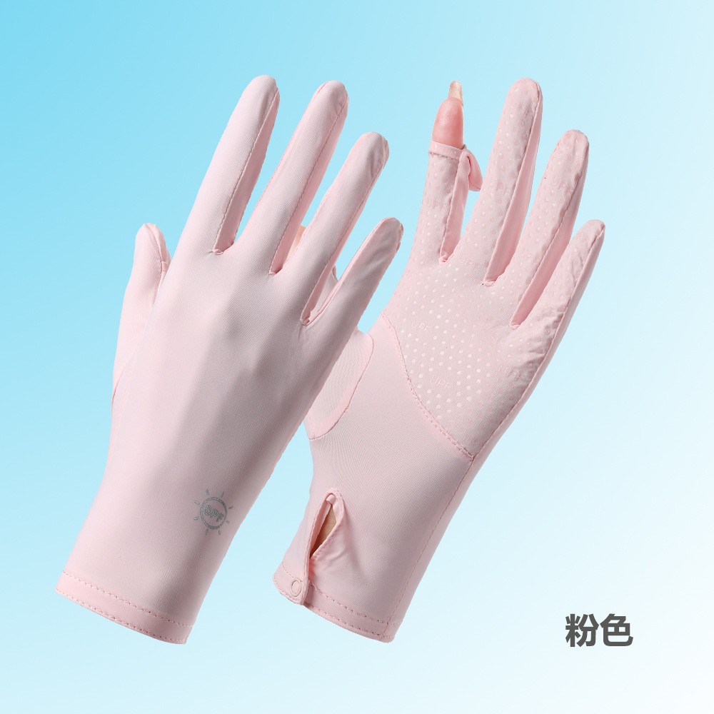 Guantes de protección solar para mujeres Protección UV delgada seda de hielo de verano mangas de mano de moda al aire libre ciclismo fugas dedo guantes de protección solar