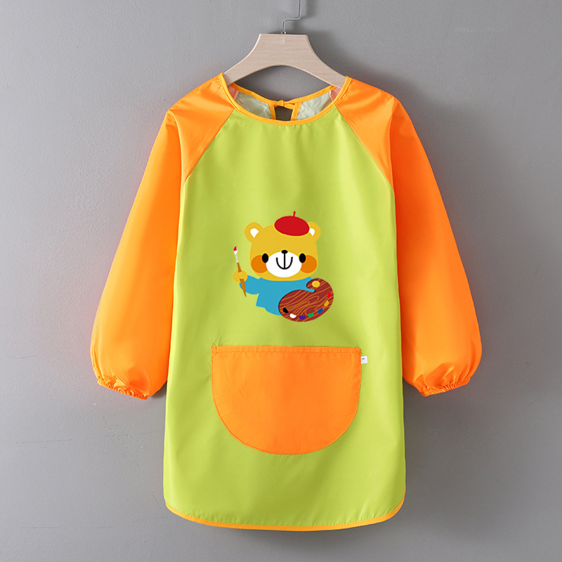 Children's Waterproof Long-Sleeve Cover-Up Overalls Kindergarten Art Painting Reverse Wearing Apron with Printed Words Baby Eating Bib