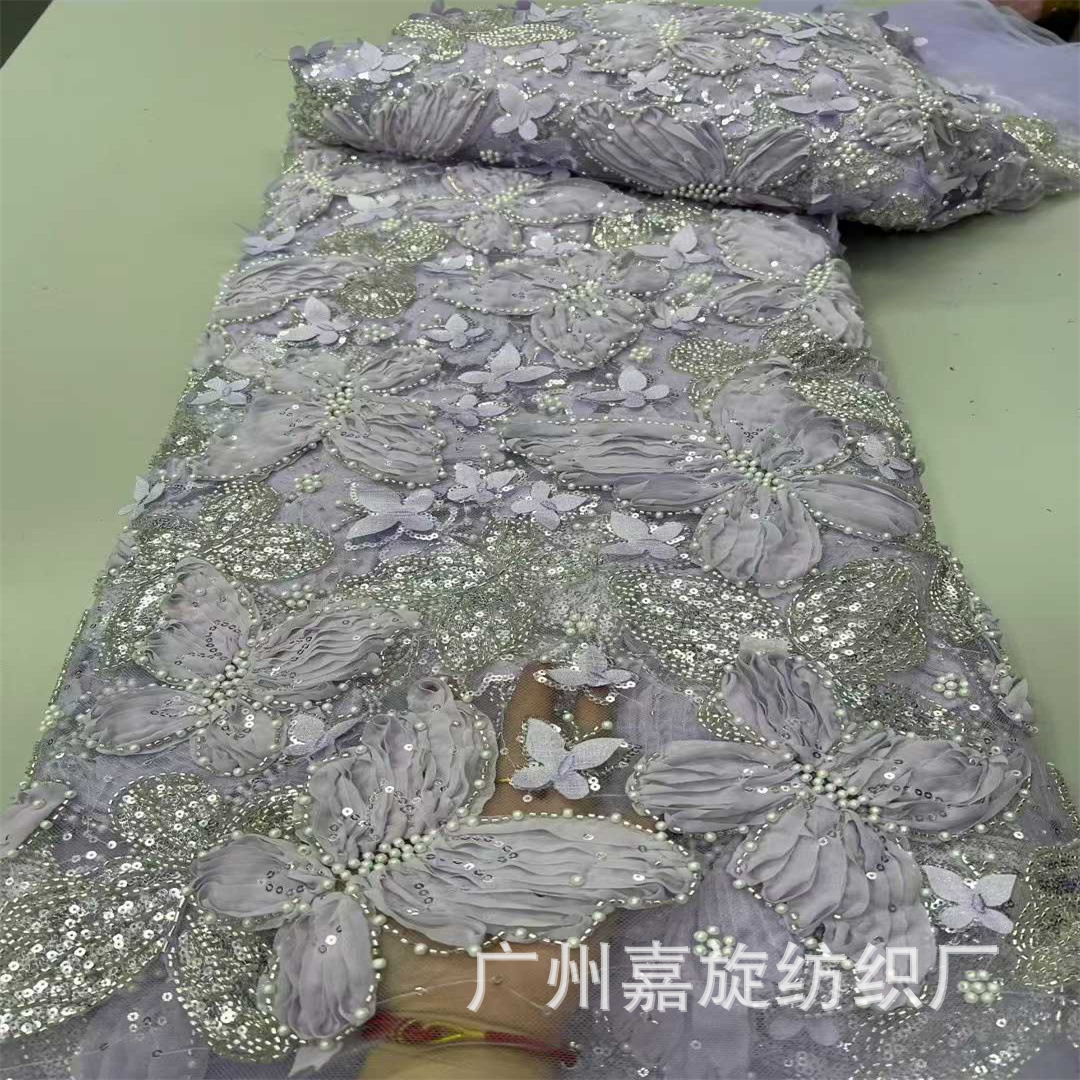 Tela bordada con lentejuelas y cuentas en forma de mariposa 3D hecha a mano, con borde colgante, para vestidos de novia, vestidos de damas de honor, ropa formal infantil y tela de encaje. image 10