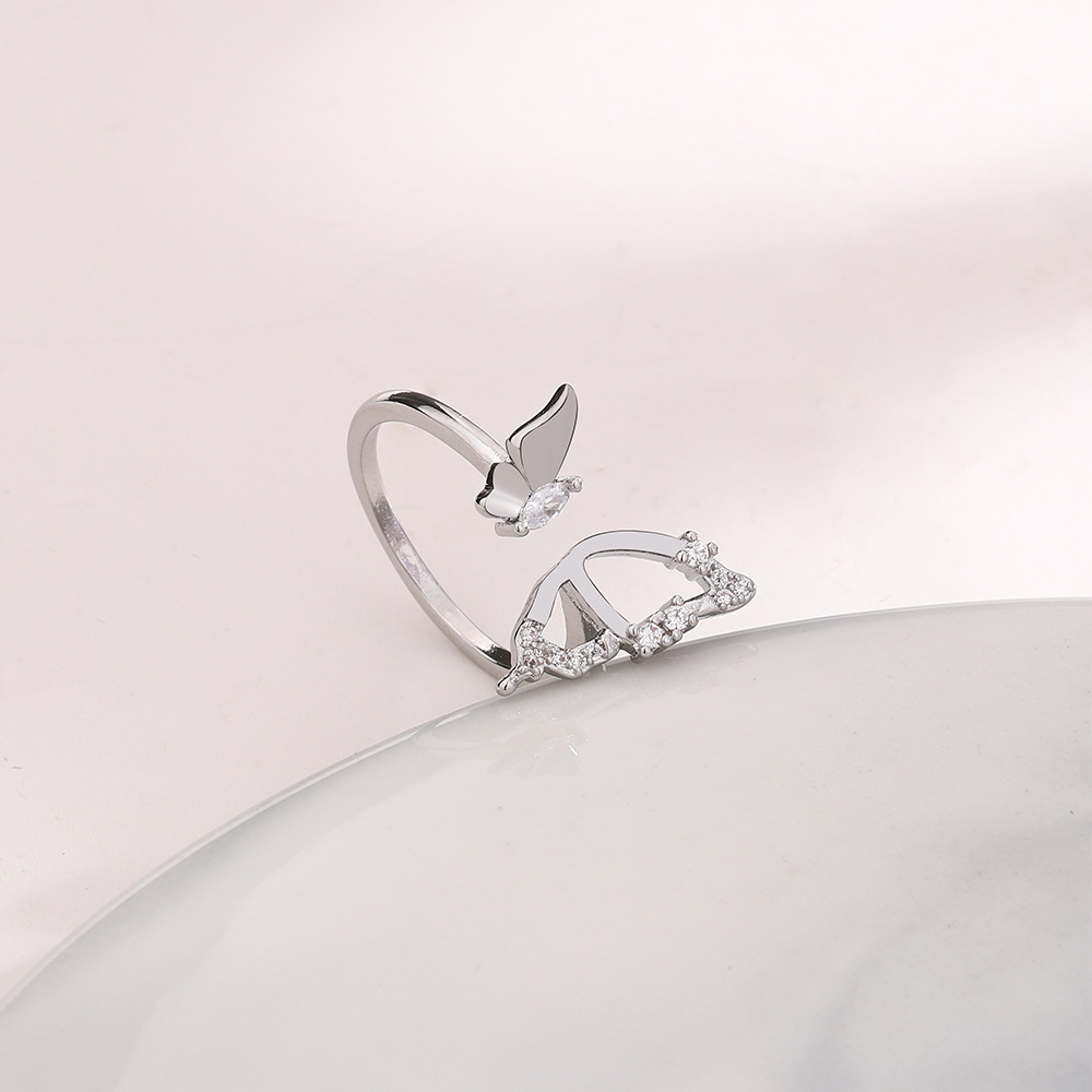 Women's Gender Plating, Inlay Design Wholesale Elegant Butterfly Copper Plating Inlay Zircon Open Rings