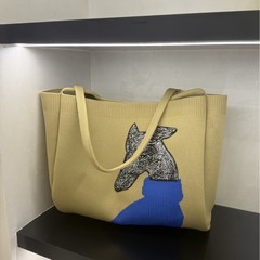 外贸高级感单肩托特复古灵缇犬绣线通勤拼色女韩国小众设计师女包