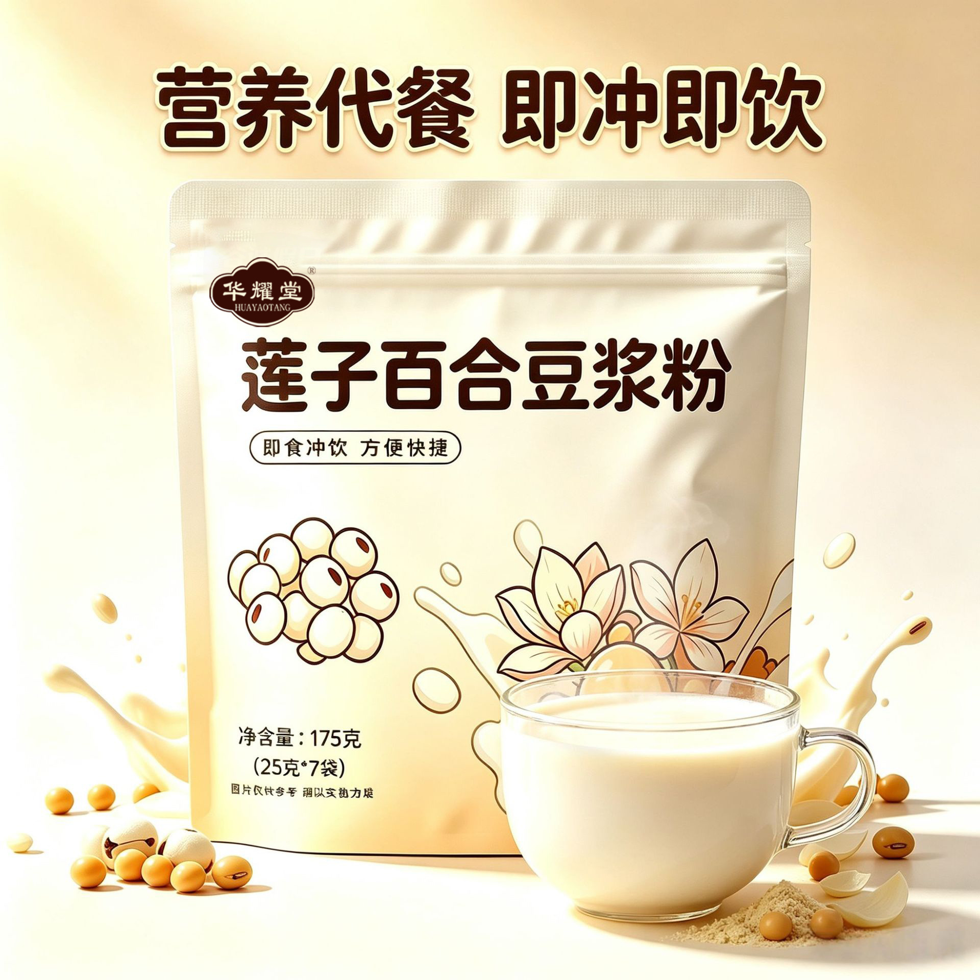 Lotus Seed Lily Soy Milk Powder Lian Zi Bai He Dou Jiang Fen Instant Breakfast Drink 175g 7 Sachets Sugar Free specifications