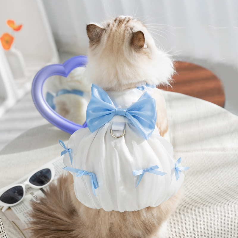 Primavera y verano gato princesa estilo arco colorido streamer vestido de perro vestido de perro falda de mascota ropa de gato