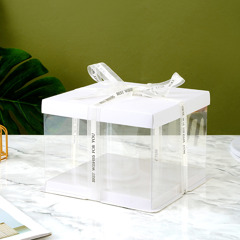 Caja tarta transparente plástico duro, 6/8/10 pulgadas, blanco, tres en uno, para hornear y pastelería al por mayor.