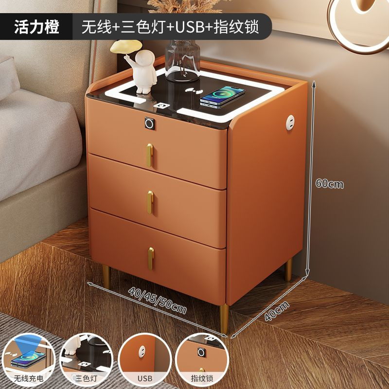 智能床头柜岩板床头桌三抽多功能无线充电现代简约卧室家用床边柜|undefined