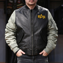 春秋立领夹棉棒球服亲子款男英伦时尚休闲山羊皮身美式夹克棉外套