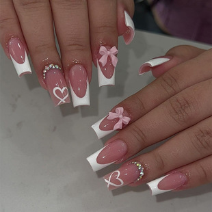 Cross-border explosions wear a love bow French long nail patch 24 nail nail nail tablets wholesale