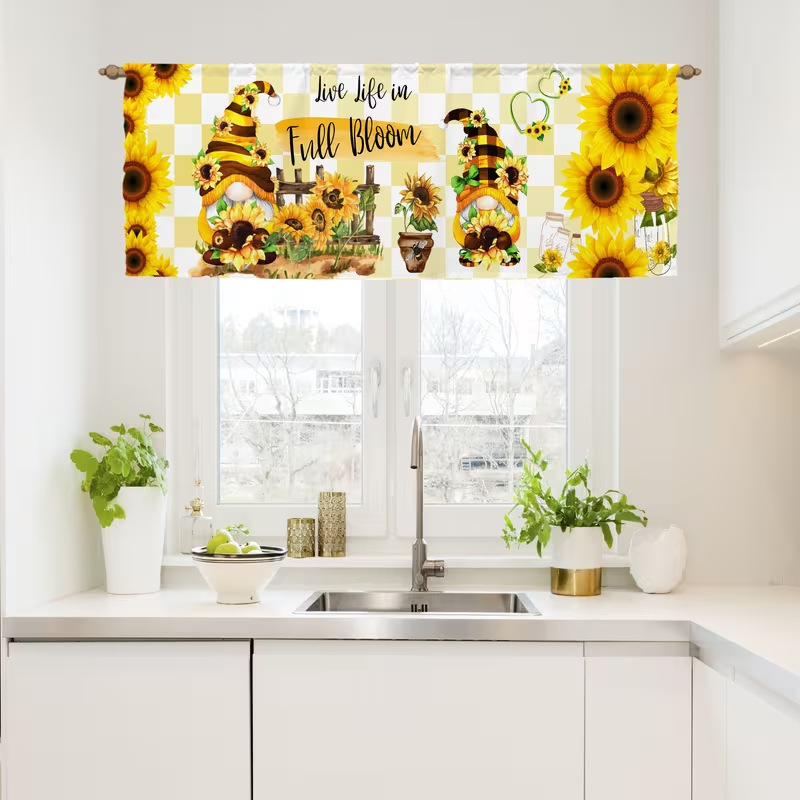Short Window Curtains, Yellow Bee-Themed Coffee Curtains, Kitchen Sink Cabinet Dustproof Curtains, Custom-Made According to Your Design Short Window Curtains, Yellow Bee-Themed Coffee Curtains, Kitchen Sink Cabinet Dustproof Curtains, Custom-Made According to Your Design