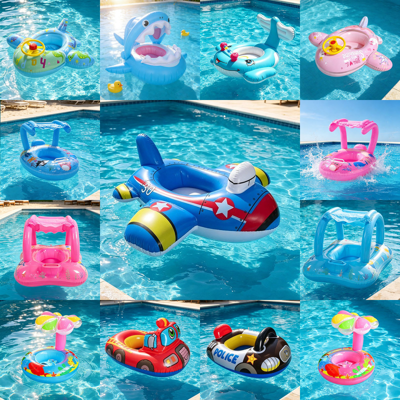 PVC with canopy seat inflatable children swimming ring sunshade boat in stock wholesale water baby play toy seat ring