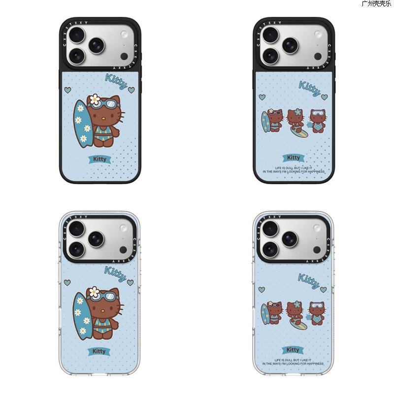 Trendy brand collaboration summer bikini KT surfing black Kitty protective case for iPhone 18 Pro/17 Pro