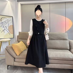 女性用の高級フェイクツーピースドレス、春と秋の新しいスタイル、スプライシング気質、お腹カバー、痩身、西洋スタイルのドレス