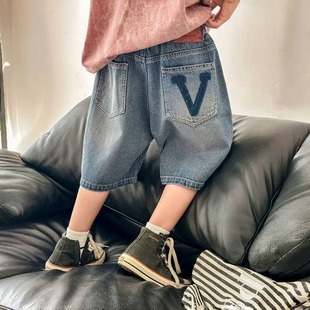 Children's Denim Shorts 2025 New Summer Boys' Straight Pants Korean Fashion Versatile Knee-Length Shorts