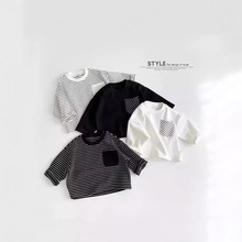儿童纯棉条纹打底衫2025韩国春秋新款男女宝宝洋气百搭长袖T恤潮
