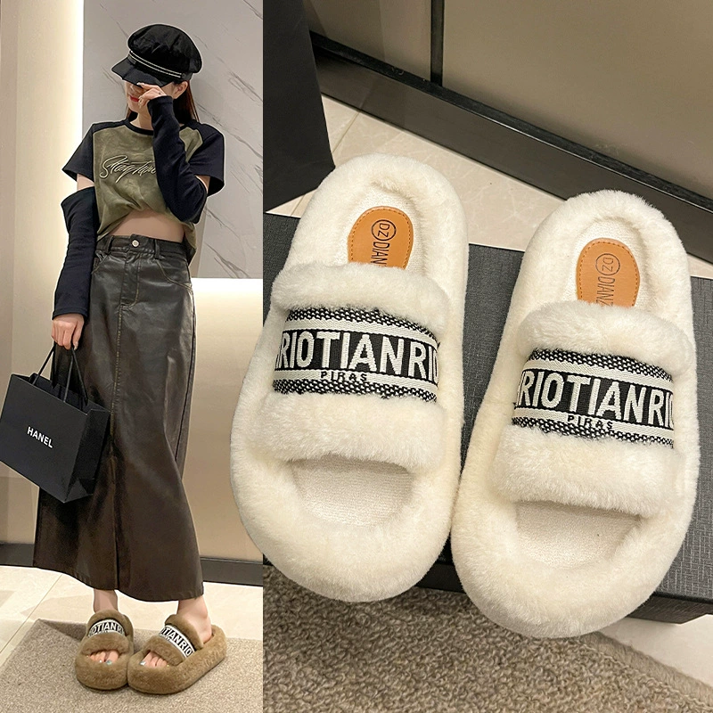 Универсальные женские меховые тапочки на толстой подошве, модные женские хлопковые тапочки, увеличивающие рост, весенне-осенняя обувь высокого класса.