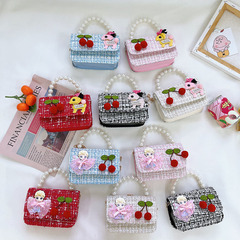 Spring New Cotton Linen Children's Crossbody Bag Korean Version Princess Girl Handbag Small Cherry Pendant Girls' Single Shoulder Bag