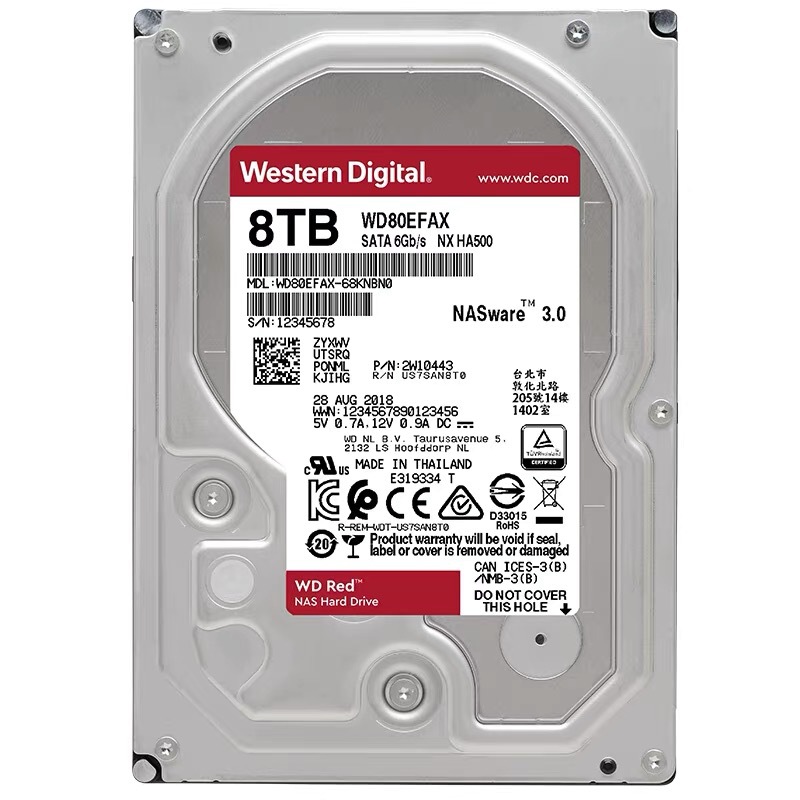 国行 机械硬盘 西数8t红盘 WD80EFBX NAS服务器存储企