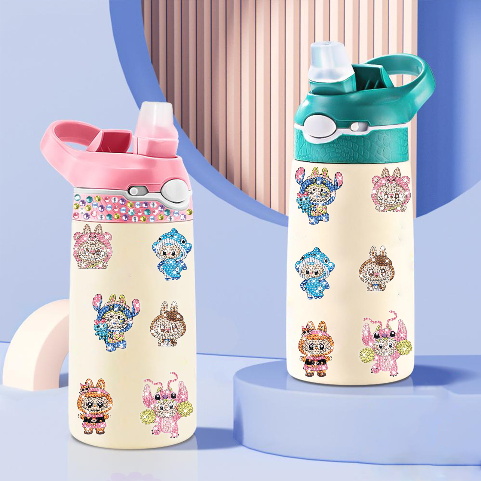 Estilo explosivo transfronterizo Pegatinas de taza de agua Labubu Pegatinas de piedra de diamantes Pegatinas gratis Pegatinas de bricolaje para niños Ladrillo hecho a mano Pintura de piedra al por mayor