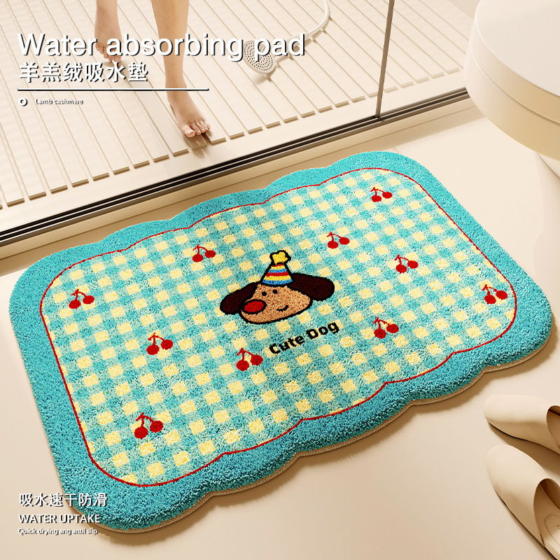 加厚毛绒吸水浴室地垫仿羊绒地毯卫生间洗手间防滑垫厕所门口脚垫