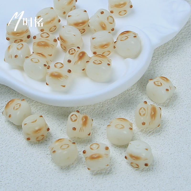 炭烧猫爪白玉菩提根手串散珠子配珠diy串珠文玩配饰可爱猫爪菩提|undefined