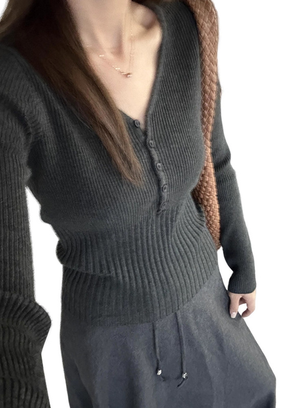 工厂现货韩系V领针织打底衫女内搭2025年秋冬季新款长袖毛衣上衣|undefined