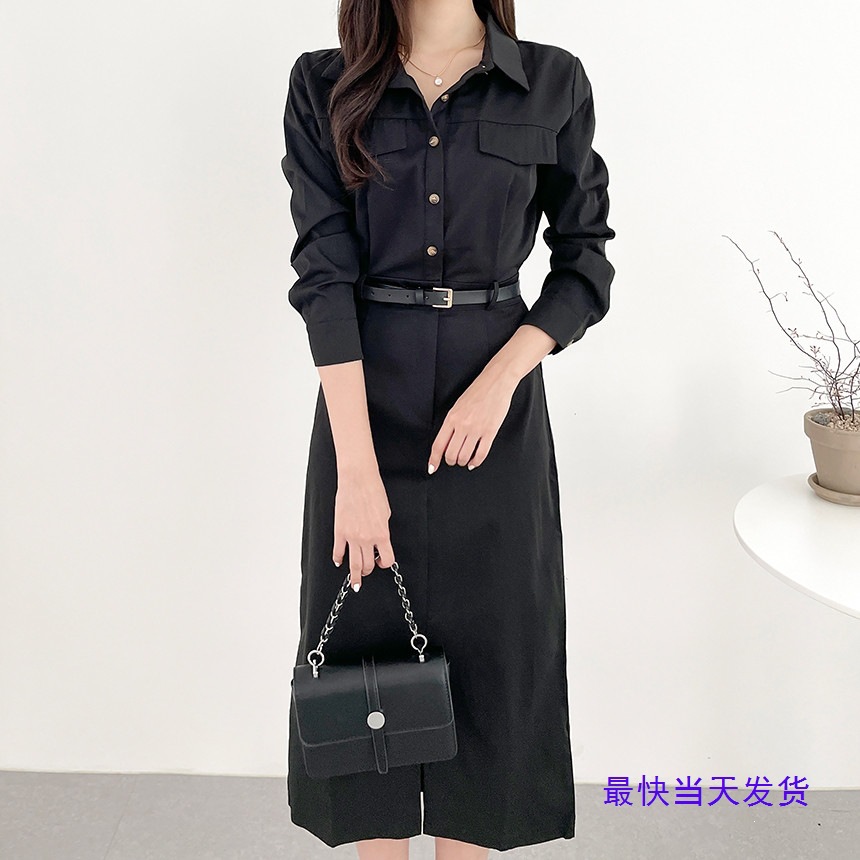 Retro solid color dress