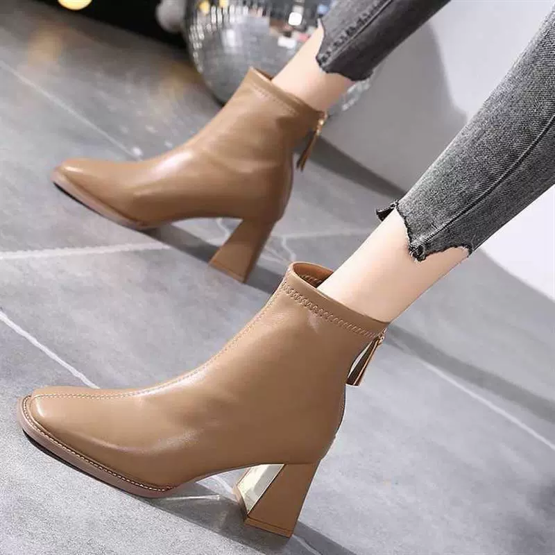 Нишевые короткие сапоги во французском стиле на массивном каблуке, женские одиночные сапоги 2023 осенне-зимние новые тонкие сапоги на высоком каблуке, женские сапоги из мягкой кожи с флисовой подкладкой Martin