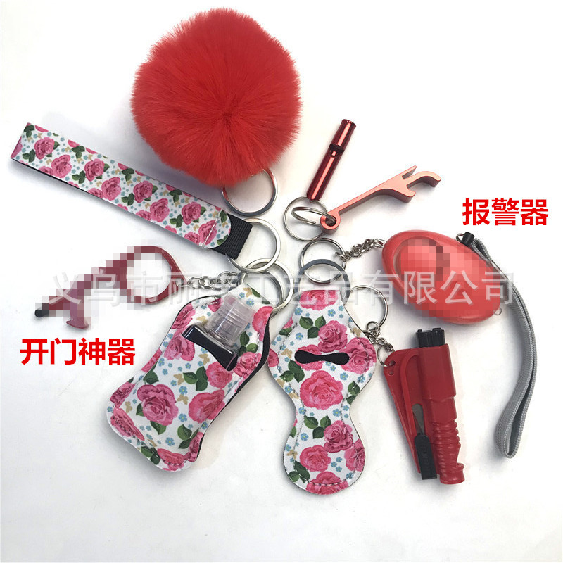 Llavero de muñeca de espejo cruzado Juego de 10 piezas Bolsa de desinfectante de manos para mujer Llavero de alarma de aluminio