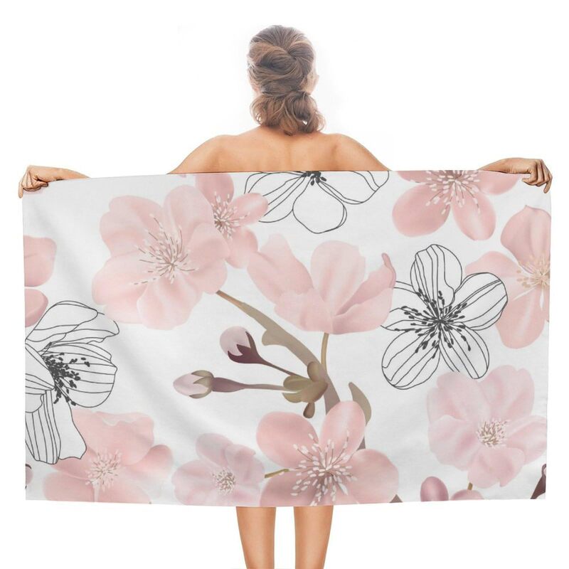 Large Beach Towel Vintage Cherry Blossom Printed Pool Towel Soft Sand-Free Quick-Drying Absorbent Bath Towel Suitable for Swimming