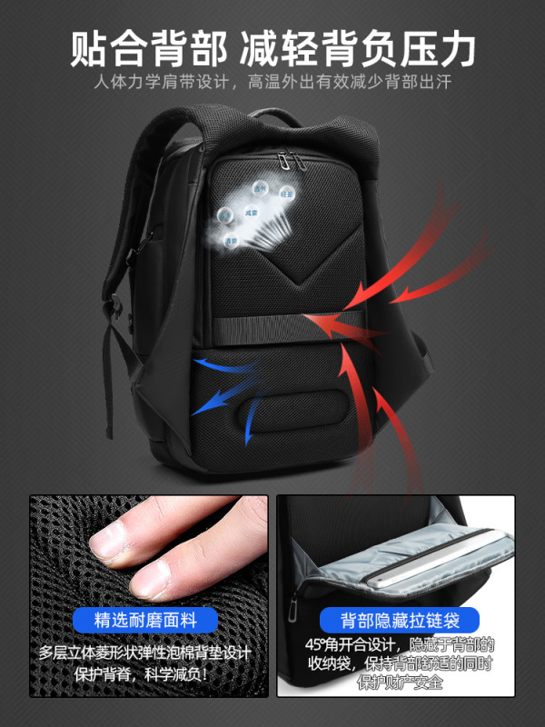 小单定制商务电脑双肩包男士出差旅行包背包瑞士军刀弧形肩带设计|undefined