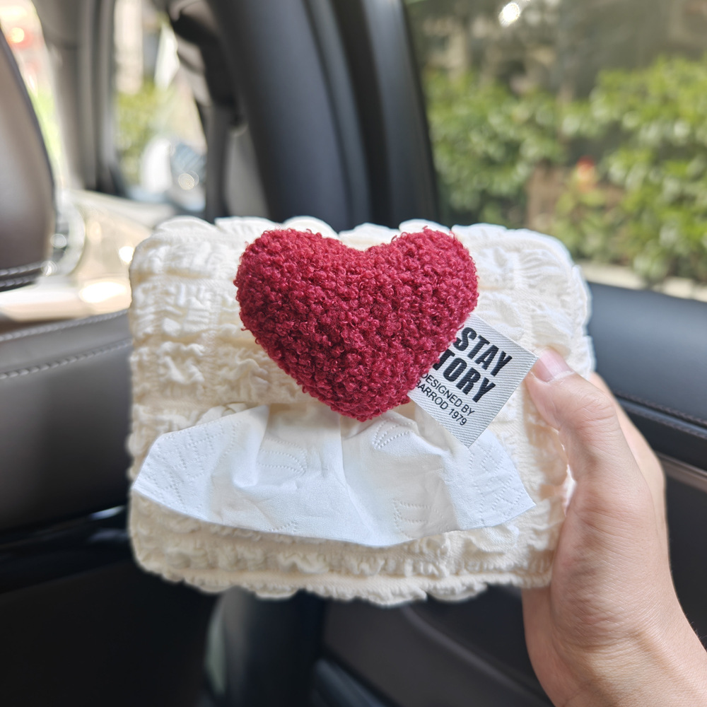 Cute Car-Mounted Tissue Box, High-End Plush Simple Armrest Box, Premium Car Tissue Box Hanging Bag Decoration for Women