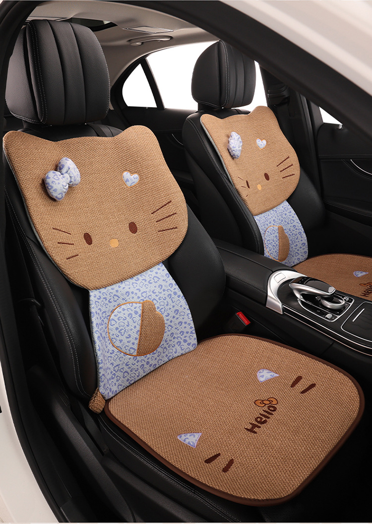Car Seat Cushion for All Seasons, Side-Mounted, Reverse-Wrapped Kt Summer Cushion, Breathable, Non-Slip, Cartoon Seat Cushion, Five-Seater Car Seat Cover