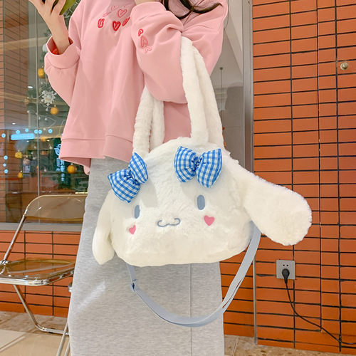 Japanese-style soft and cute large capacity tote bag, daily fresh and simple shoulder bag with cute bow, fuzzy crossbody bag