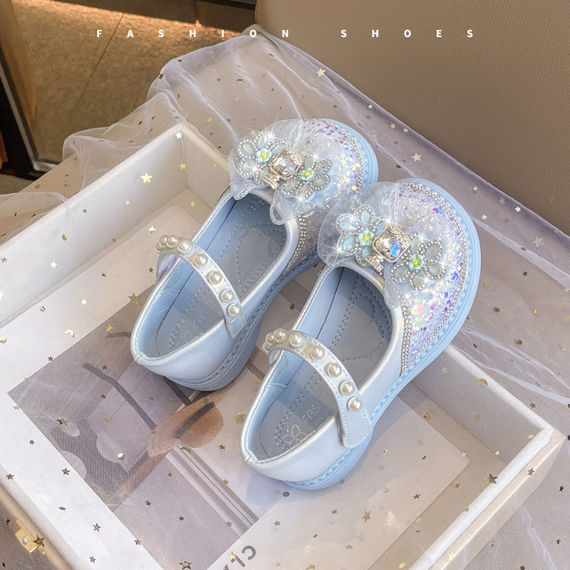 Zapatos de cuero de niñas princesa de niños zapatos de cristal de otoño 2025 nuevos zapatos casuales de niñas zapatos de espectáculo de diamantes de niñas