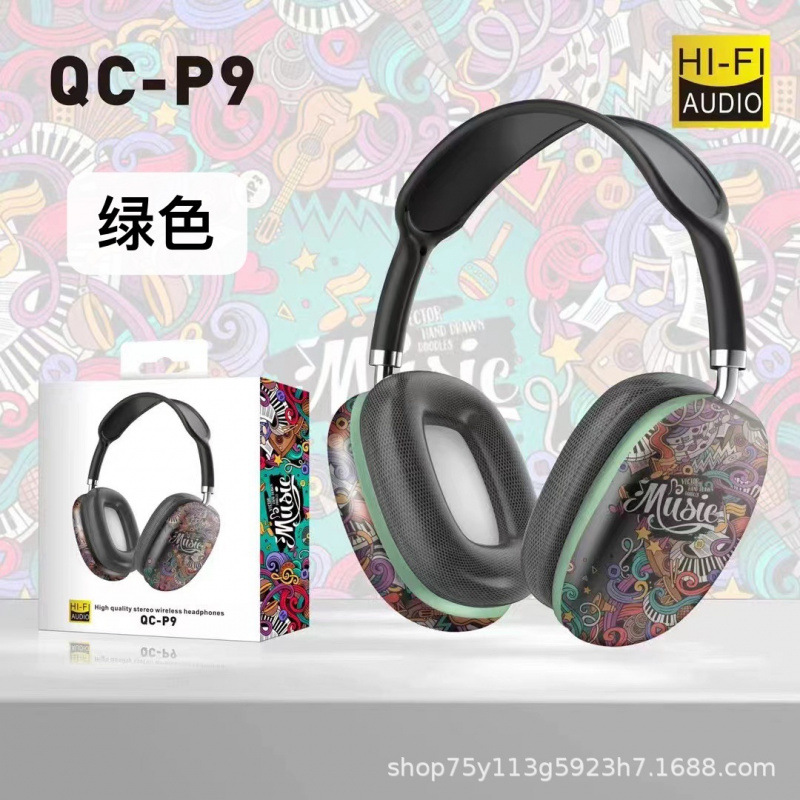 Nuevos auriculares de graffiti creativos de la marea nacional P9 transfronterizos Amazon inalámbrico Bluetooth modelo privado auriculares directos de fábrica