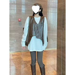 皮马甲背心女大码胖2026秋冬季复古不规则设计感宽松咖色马夹外套