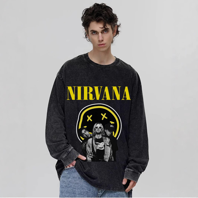 Nirvana Nirvana Band Printed Antique Vintage Cotton Washed Loose American Style Retro Round Neck T-Shirt