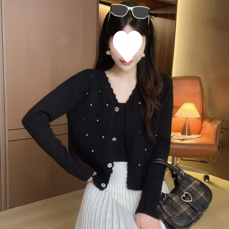 Conjunto Tejido de Dos Piezas para Mujer de Viscosa, Cárdigan y Tirantes, para Otoño