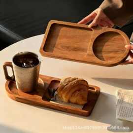 跨境木质早餐盘分格牛奶面包盘下午茶点饮品咖啡杯托盘甜品盘茶盘